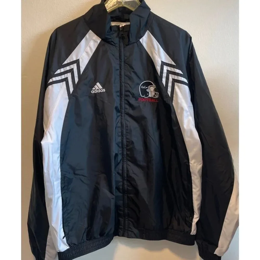 Y2K Cal Football Adidas Mens Medium Black White Full Zip Windbreaker Vintage EUC